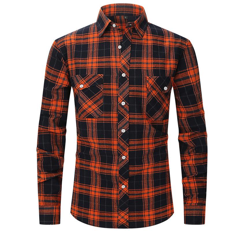 Camicia da uomo a quadri in flanella spazzolata, vestibilità slim, con doppie tasche