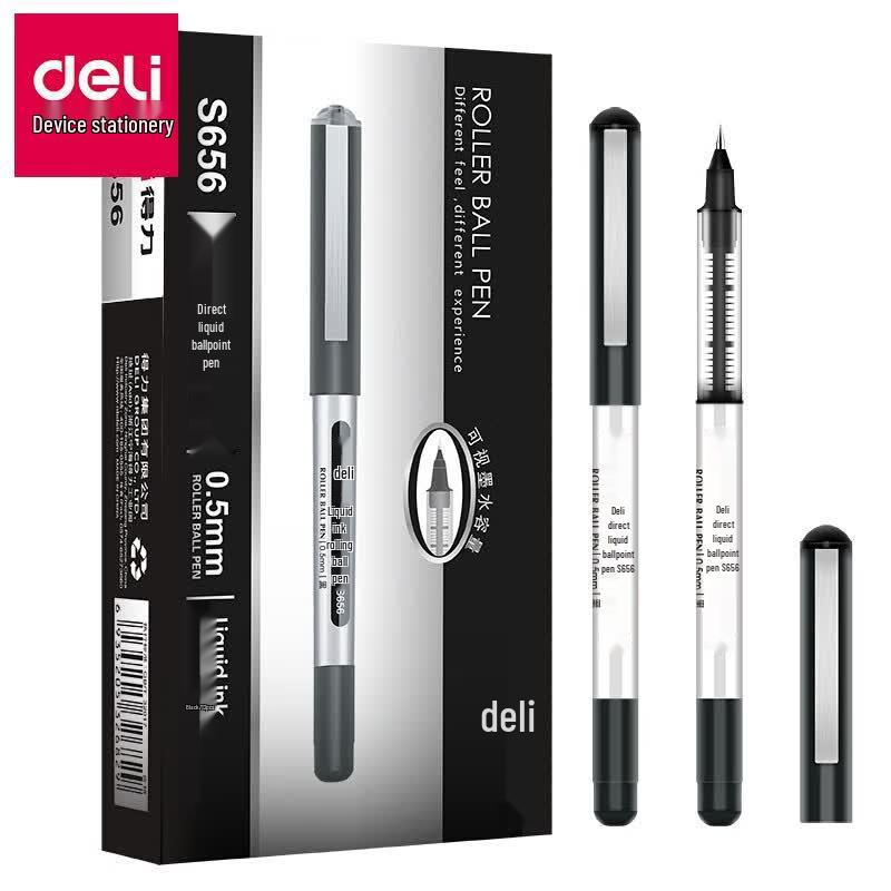 Deli S656 0.5mm Black Direct Liquid Rollerball Gel Pen (48-Pack)