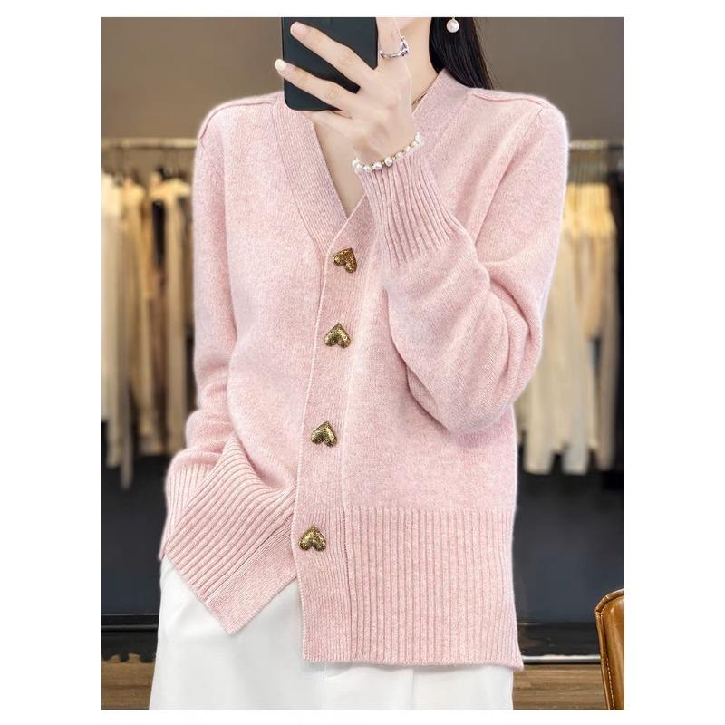 Women S V Neck Solid Color Loose Knit Cardigan Sweater Coat