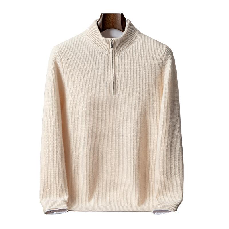 Cashmere sweater men's semi-turtleneck sweater double-strand thickened ingot needle loose semi-zipper