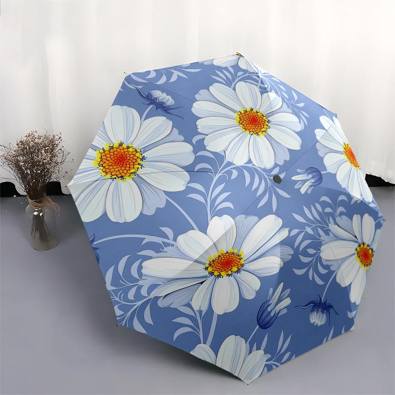 1pc Blue Daisy Floral Pattern Umbrella with Plastic Handle,Vibrant Cartoon Pattern,Multi-functional UmbrellaPT187