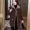 Fleece Lined Jacket Women's Winter Loose Coat Mid-Length Jacket for Mature Women