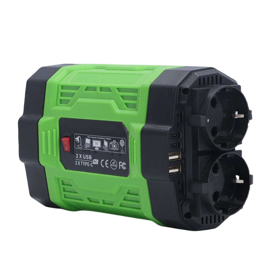 200W Car Power Inverter DC 12V To AC 220V Car Inverter with 2 USB Ports 2 Type C Ports 2 AC Outlets for Outdoor Travel