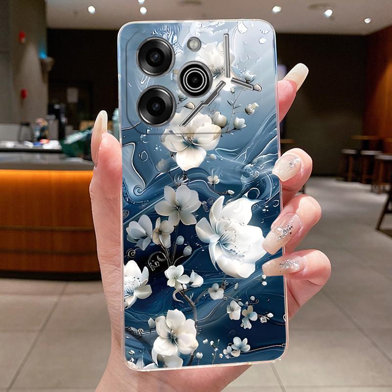 Phone Case For Tecno Pova 6 Pro 5G LI9 Case Tecno Pova 6 5G LI7 Back Cover Luxury Butterfly Flowers Transparent Soft TPU Casing