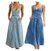 Denim Dress for Women Summer Casual Sleeveless Midi Dress with Pockets Button Down A-Line
