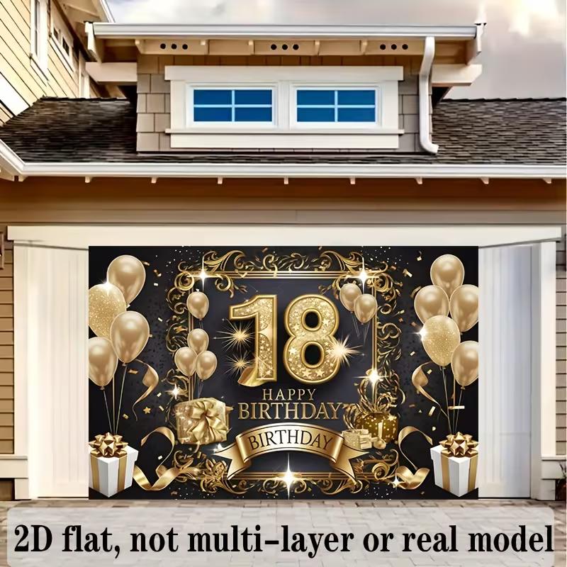 2D Černozlatý banner na 18. narozeniny - Happy 18th Birthday Fotopozadí