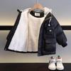 Boys' 2025 Winter Korean Style Fleece-lined Cotton Jacket - Thick, Handsome Casual Outerwear