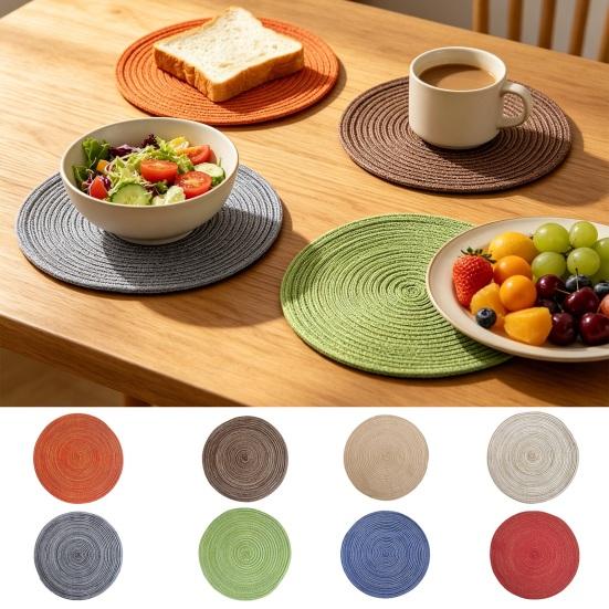 Round Woven Placemats for Table Nordic Faux Cotton Linen Yarn