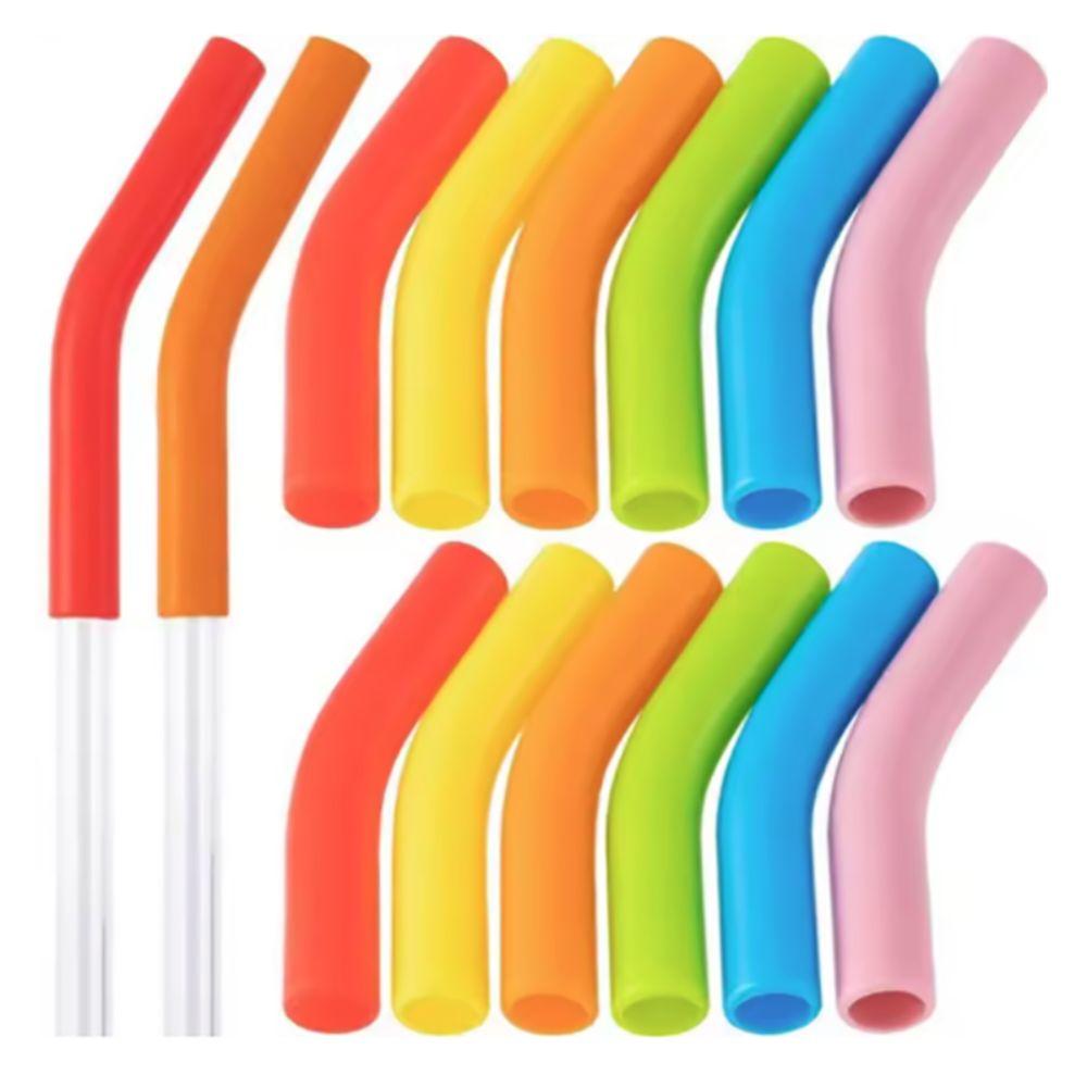 12pcs Curved Straw Topper Silicone Straw Cover Cup  Accessories Metal Straws Tips Cover  Drinking