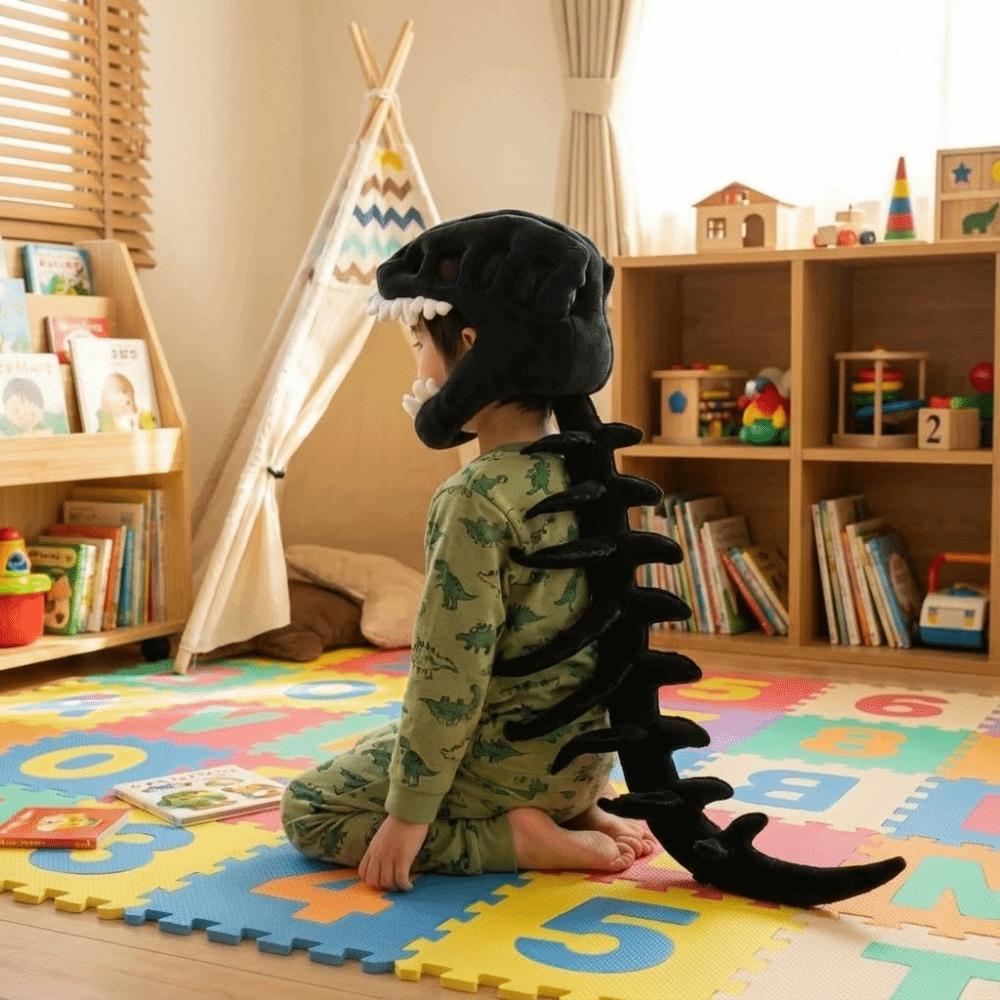 Soft Dinosaur Skeleton Headgear Realistic Stuffed Animal Bone Set Dino Plush Hat  Halloween Costume