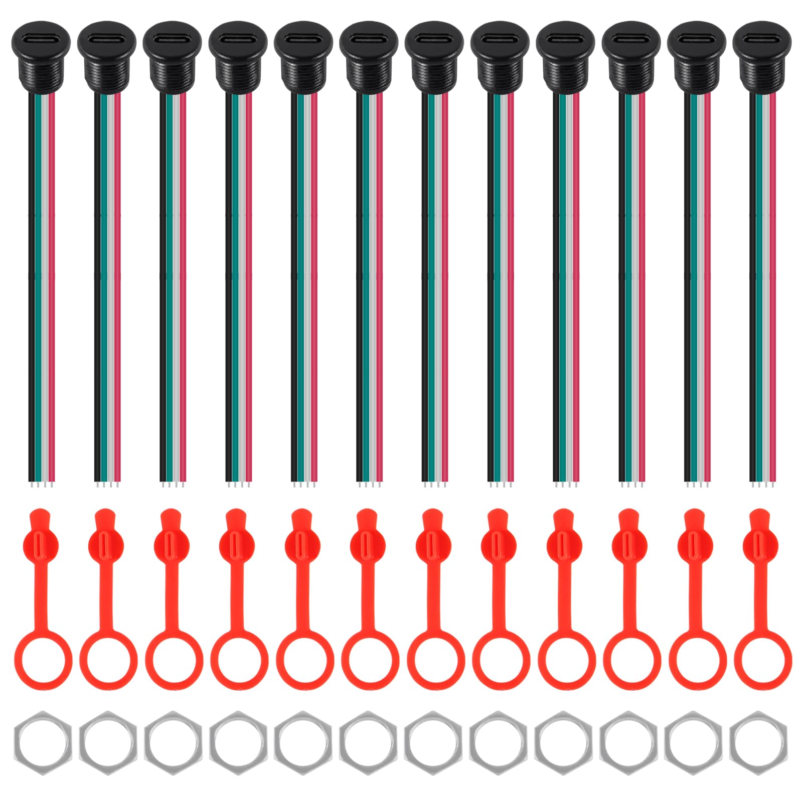 

ACEIRMC Female Chassis Waterproof 2P Wire Type USB C Pigtail Cable Extension Power Cable Plug to Bare Wire Open End Connector Set Type-C USB-C 2-Pin