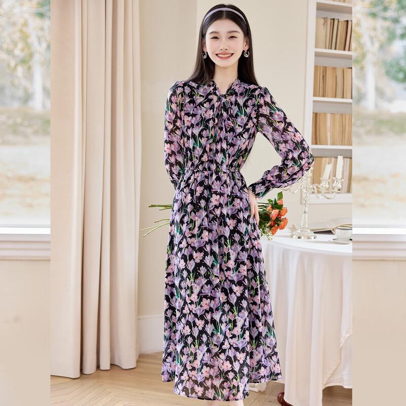 Bailuyu Sweet Floral V-Neck Tie-Waist Maxi Dress XL
