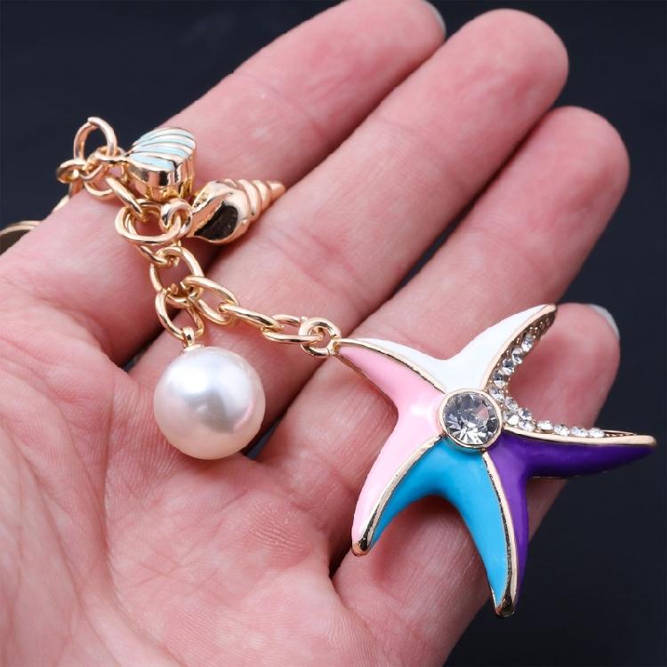 Sparkling Starfish Key Ring Zinc Metal Craftsmanship with Seashells Charm Keychain Pendant Beach Vacation Accessory