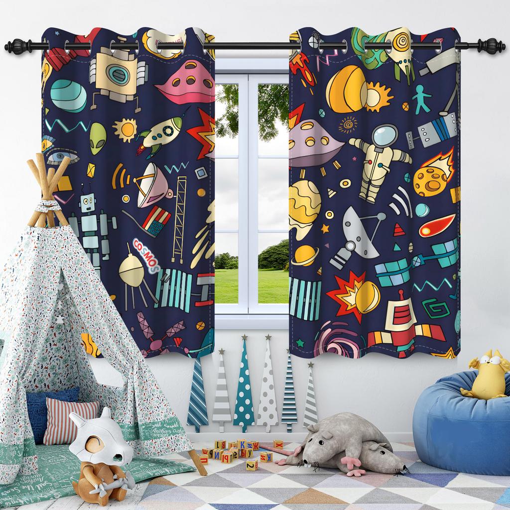 Cosmic Galaxy Planets Blackout Curtains Night Sky Stars Children Bedroom Window Decor Room Darkening Thermal Insulated Drapes