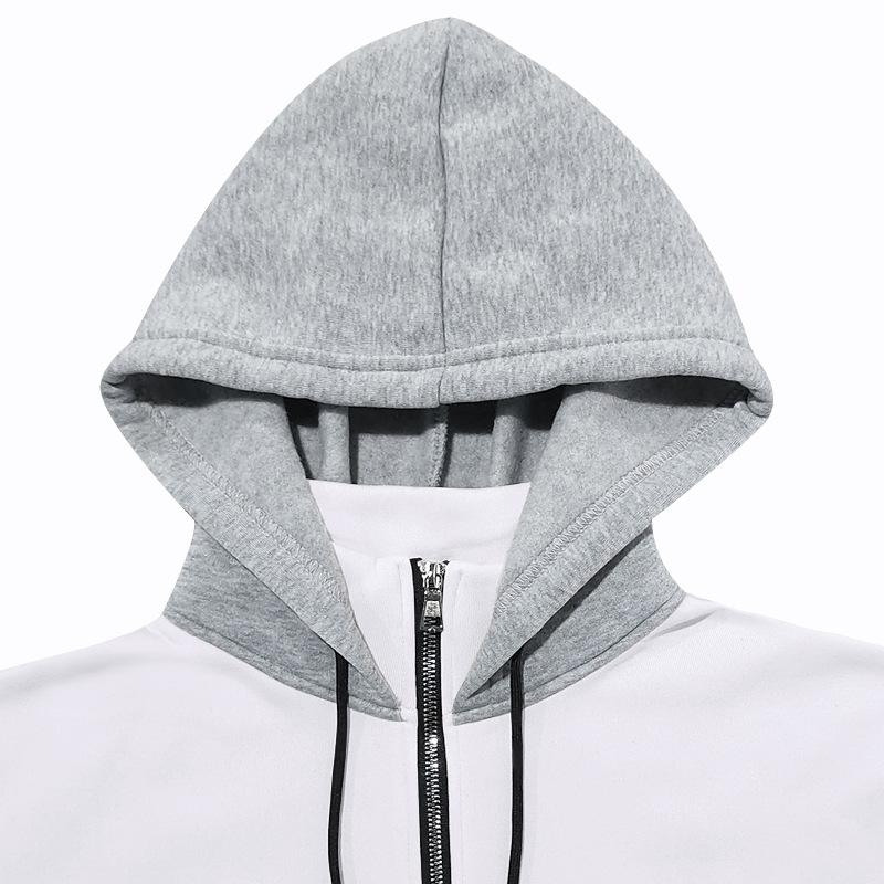 Heavyweight Spring/Autumn Fleece-Lined Men's Oversized Stand-Up Collar Hooded Pullover Zip-Up Long-Sleeved Sweatshirt