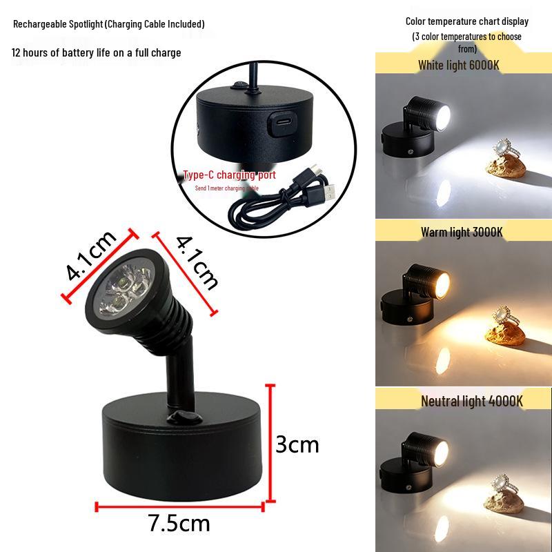 Wireless Jewelry Display Spotlights for Cabinets and Desktops
