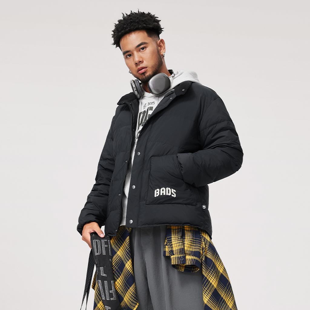 Li-Ning Badfive Water-Resistant Comfortable Casual Cold-Resistant Stand Collar Zipper Short Winter Down Jacket Men Jackets Black AYMU349-1