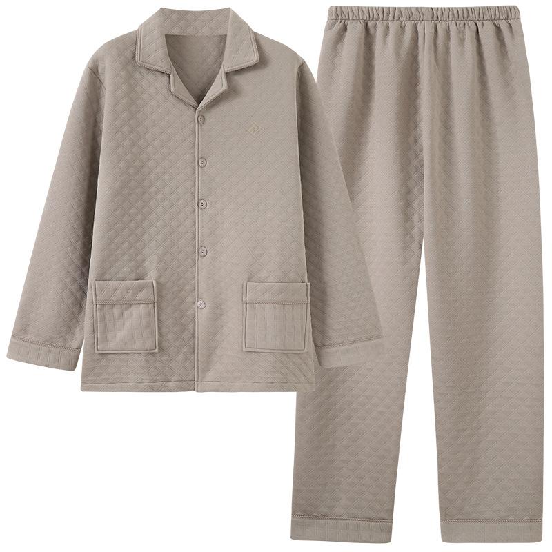 Herren-Pyjama für Herbst und Winter, dick gefüttert, aus reiner Baumwolle, mit atmungsaktiver Zwischenschicht, warm, große Größen, Loungewear-Set
