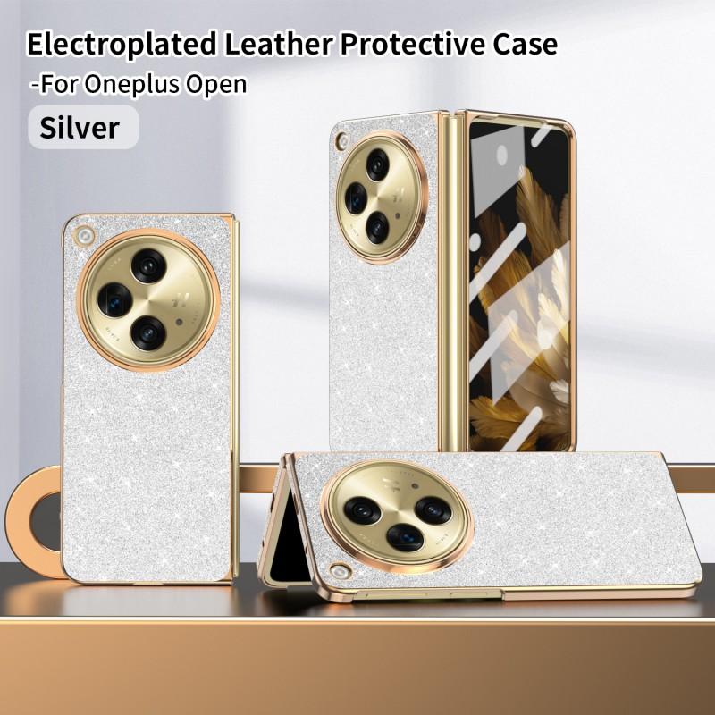 Custodia per Telefono Pieghevole OnePlus Open con Protezione Schermo Integrata Scintillante Galvanizzata Pelle Vegana Copertura Completa Antiurto