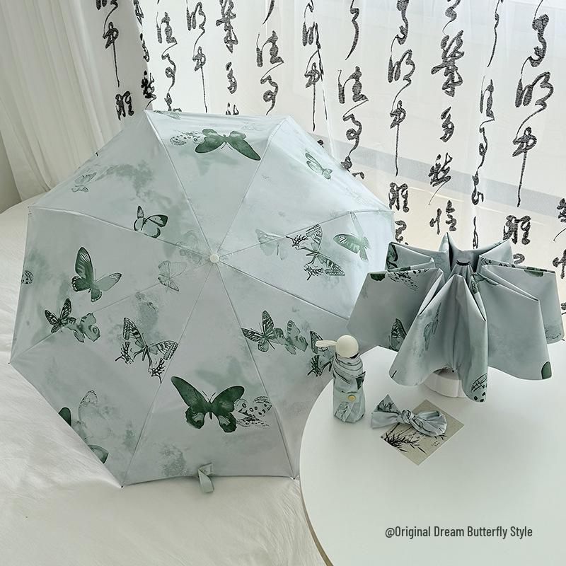 Retro Oil Painting Automatic Sun and Rain Umbrella – Women's Portable Sunscreen Parasol