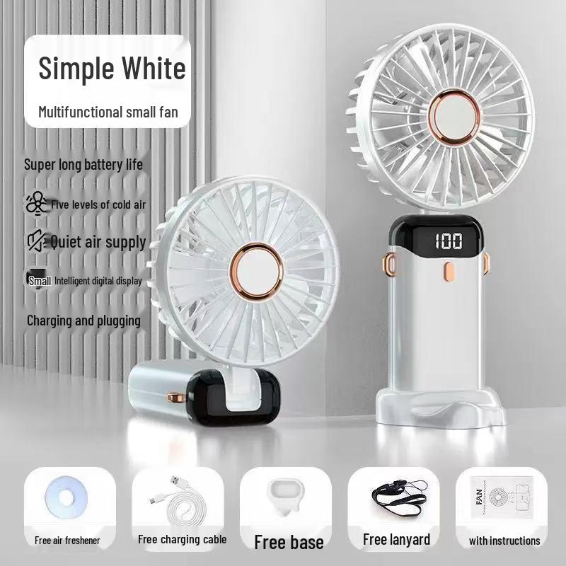 N15 Portable Handheld Fan with Digital Display, Foldable Neck-Hanging Design, Long-Lasting Battery, Includes Aroma Diffuser Lanyard