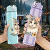 1PC Flower Frame Cat Illustration 750ml Color Plastic Sports Water Bottle Leakproof Flip Straw Lid Suitable for Sports Office Home Use