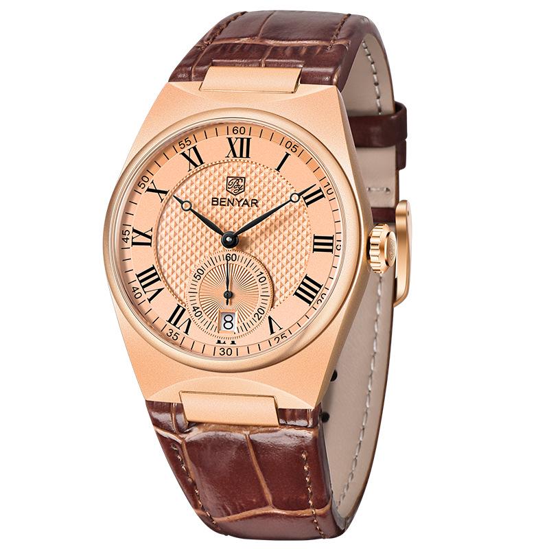 Benyar Men's Quartz Fashion Business Waterproof Wristwatch with Calendar - Model 5199