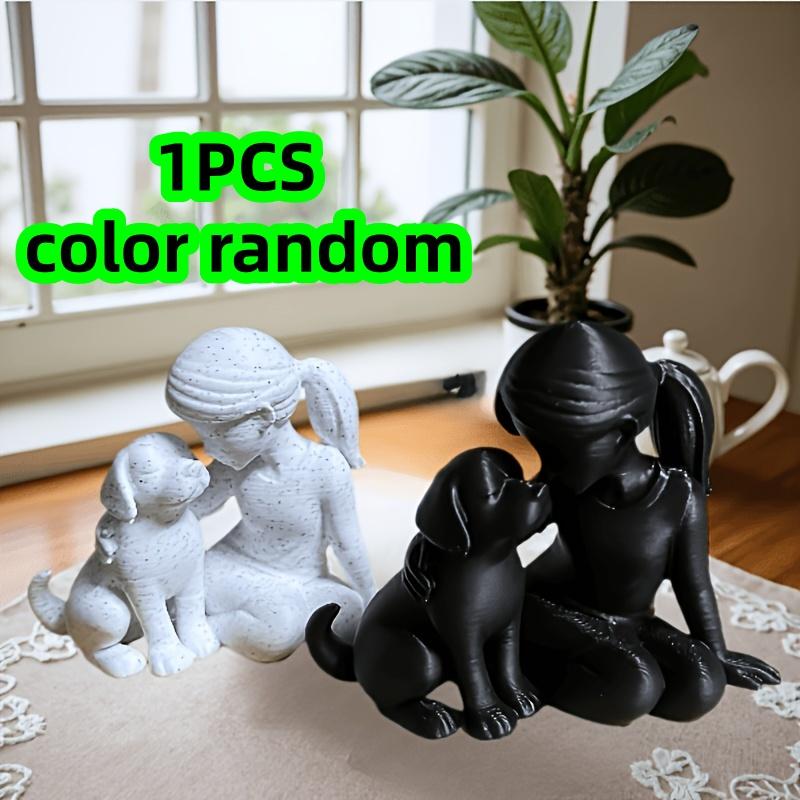 1/2 Piece Set with Random Colors, Girl and Dog-Shaped Ornaments, 3D Printed Girl and Her Dog Sculpture, Creative Desktop D
