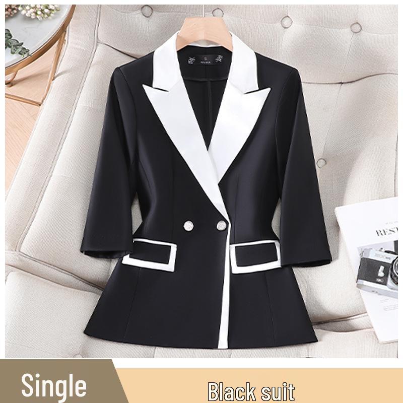 Women's Elegant White Suit Set: Color Block Jacket & Flare Pants