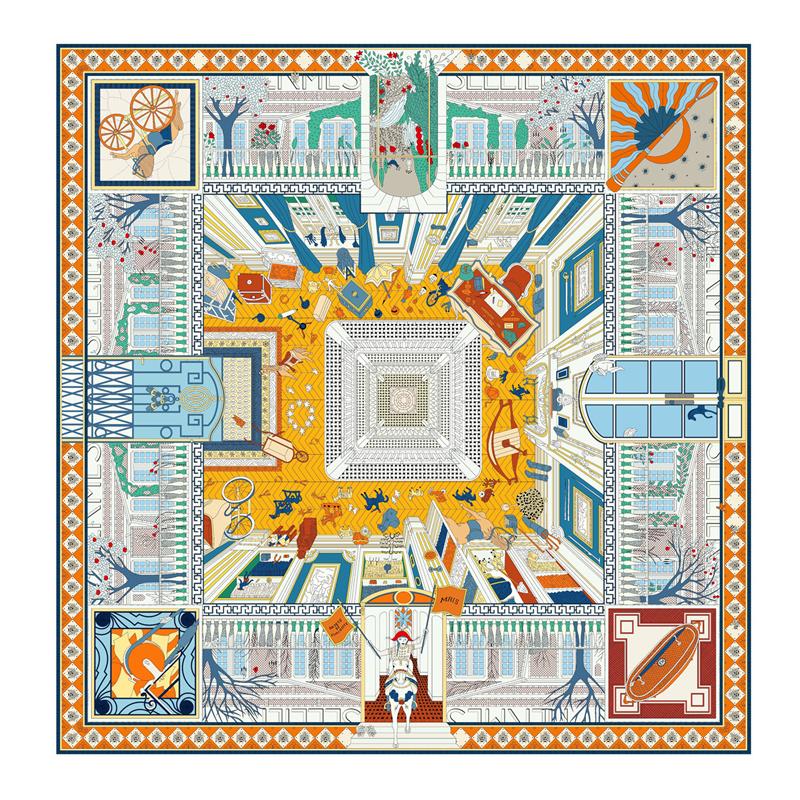 POBING Twill Silk Scarf Women Euro Horse Print Square Scarves Echarpes Foulards Femme Wraps Bandana Lxury Hijab