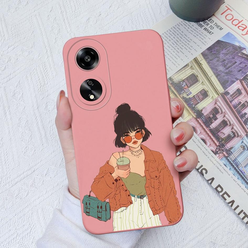 Casing For Oppo A35 A11 A1K A7 A15 A55 A1 A52 Phone Cover Elegant Sweet Girl Pattern Liquid Silicone Anti Slip Protective Advanced Shell For Oppo Capa