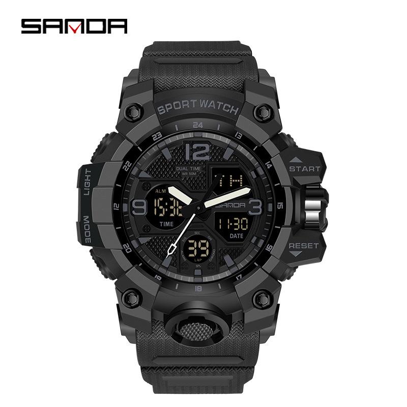 SANDA Women's Trendy LED Dual Display Waterproof Watch with Hourly Chime