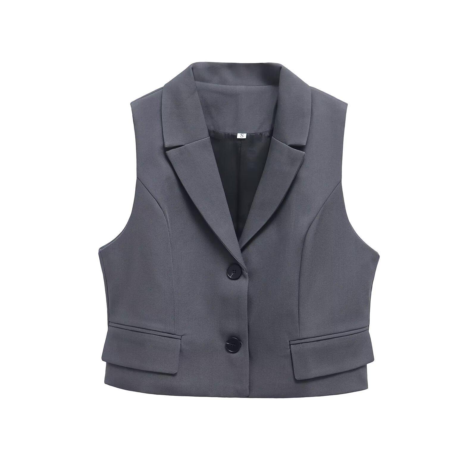 

2025 Spring Women s Slim Fit Commuter Vest with Flap Detail XS серый
