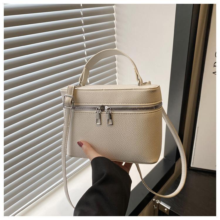 Solid Simple Color Lychee Texture Embossed Women Single Shoulder Bag Square