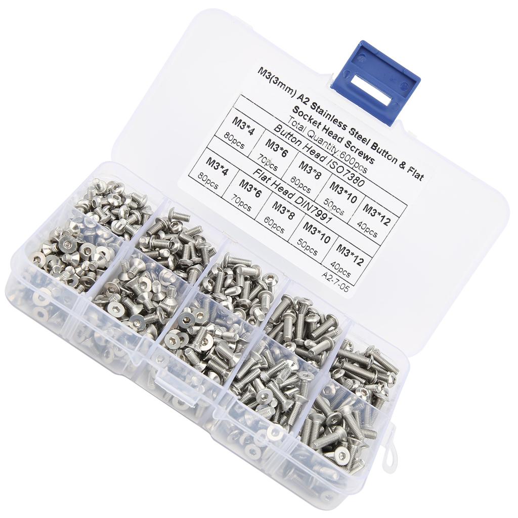 600Pcs Hex Screw Set 304 Stainless Steel PanFlat Head Boxed Hardware Accessories
