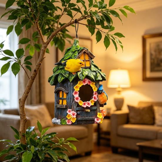Buiten Ophangbaar Vogelhuis Decoratief Kolibrie Huis Ornamenten Waterdicht Hars Mini Vogelhuisje voor Patio Tuin Veranda Tuin