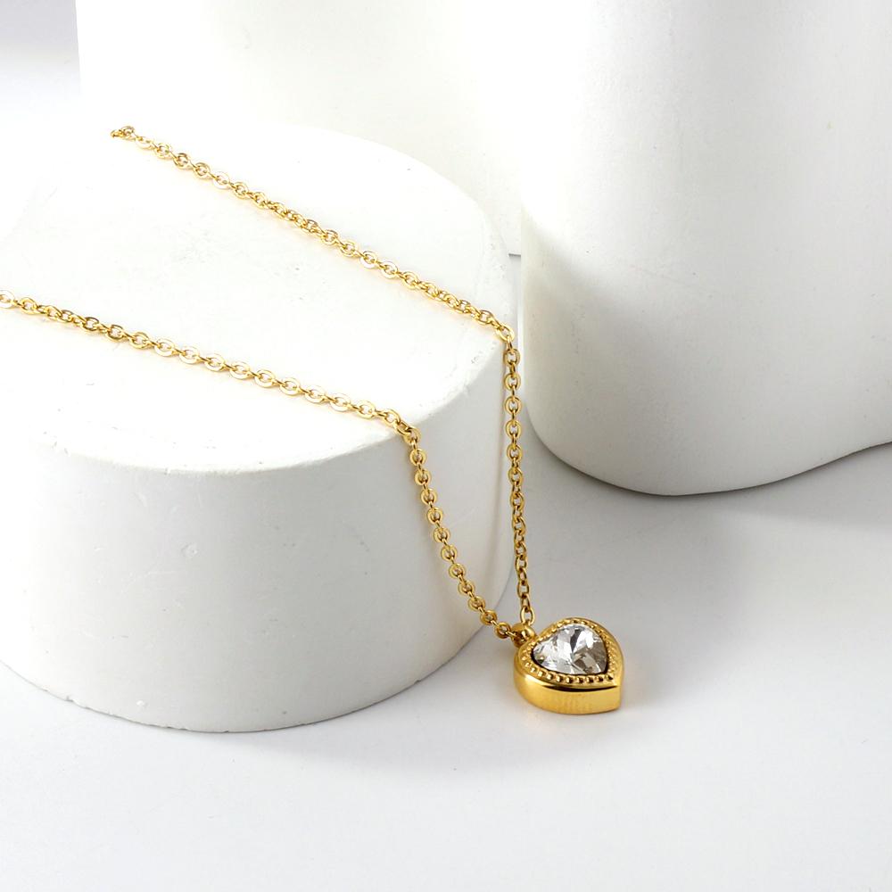 New1 PCS Stainless Steel White Heart Crystal Pendant Necklace 40+5cm Gold Necklace Women Luxury Jewelry O Chain Birthday Gift