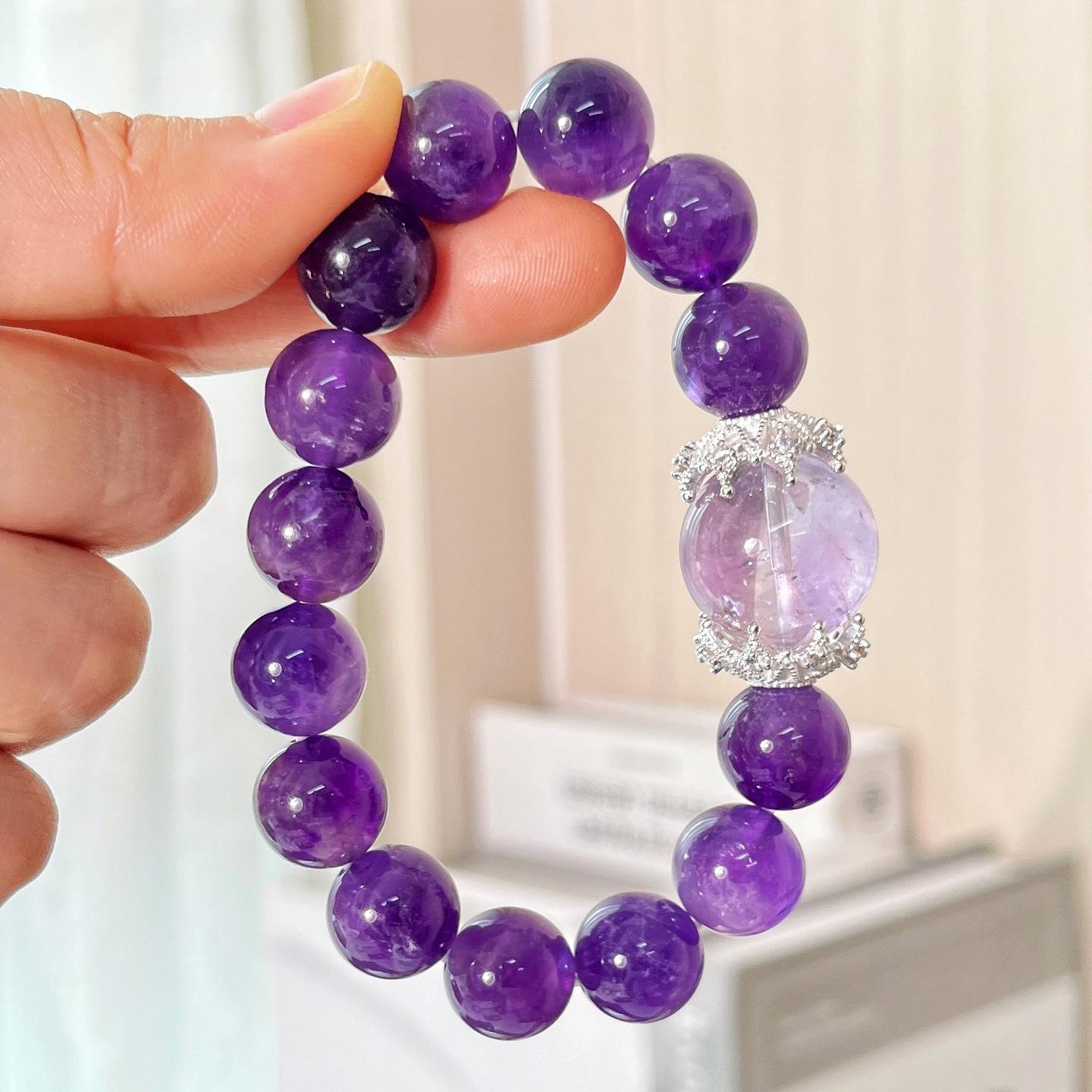 12Mm High Quality Uruguayan Royal Purple Natural Amethyst Lavender Amethyst Design Bracelet