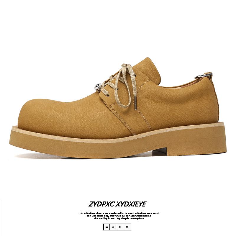 Derby shoes 2025 new British style lace-up yellow small leather shoes men's round head thick heel single shoes platform 177177-E