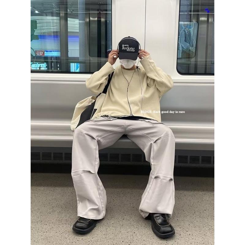 

Корейский пуловер, мужская осенняя модная брендовая футболка, красивый уличный лонгслив L белый