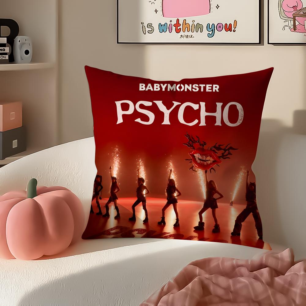 Stilvolle Kpop Girlgroup BBabymonster Kissenbezug Kissenhülle Kurzer Plüsch Verdeckter Reißverschluss Zimmer Sofa Kissenbezug