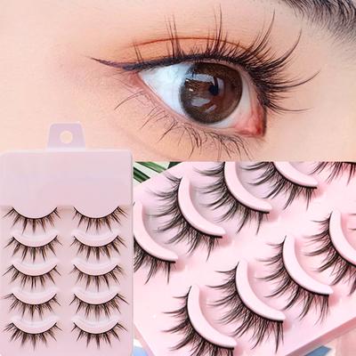 5 párů Manga Lashes Cos Dance Performance Ručně vyrobené řasy Dámské japonské 3D přírodní umělé norkové řasy