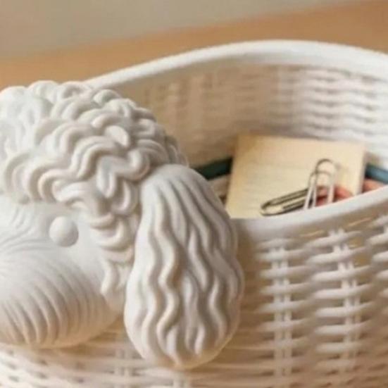 Paper Clip Storage Box Poodle Shaped Organizer, 3D Print Decorative Ornament, Plastic Novelty Desk Decoration White Container for Small Objects