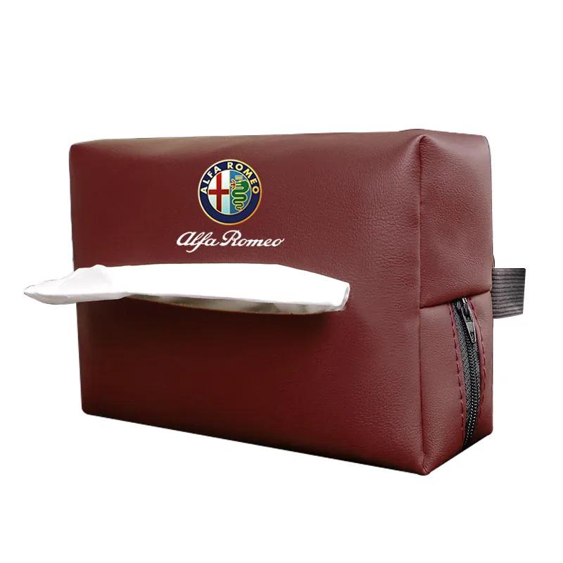 

Car Stickers For Alfa Romeo Leather Car Tissue Box Sun Visor Seat Back Hanging Bag Accessories For Alfa Romeo 4C 159 166 Spider