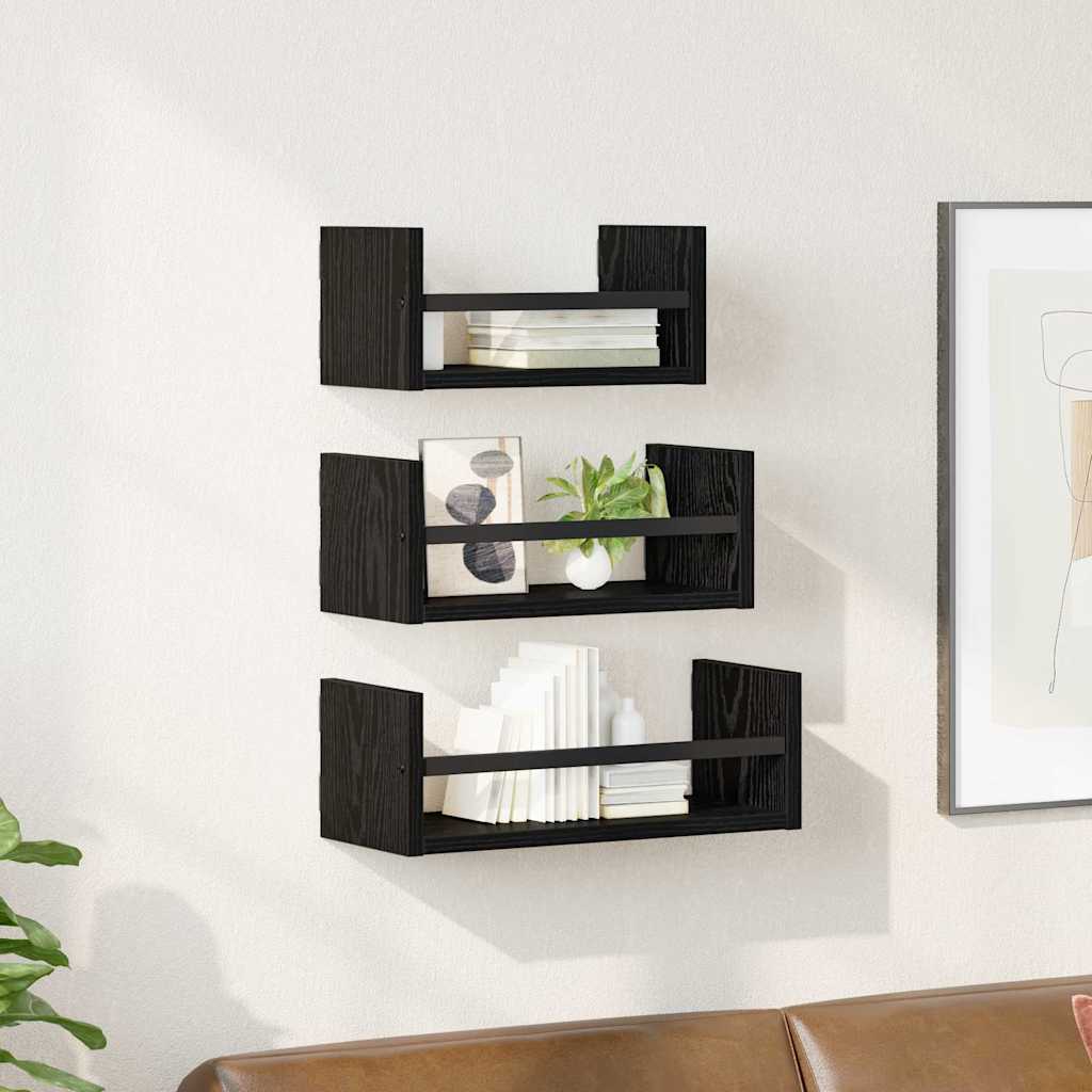 Wall Shelf Set with Shelf 3 pcs Black Oak Look 40x16x14 cm