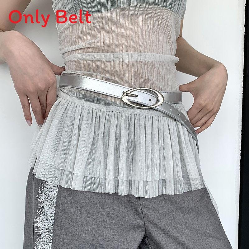 Vintage Retro Geometric Pu Leather Belt For Women With Metal Buckle Summer