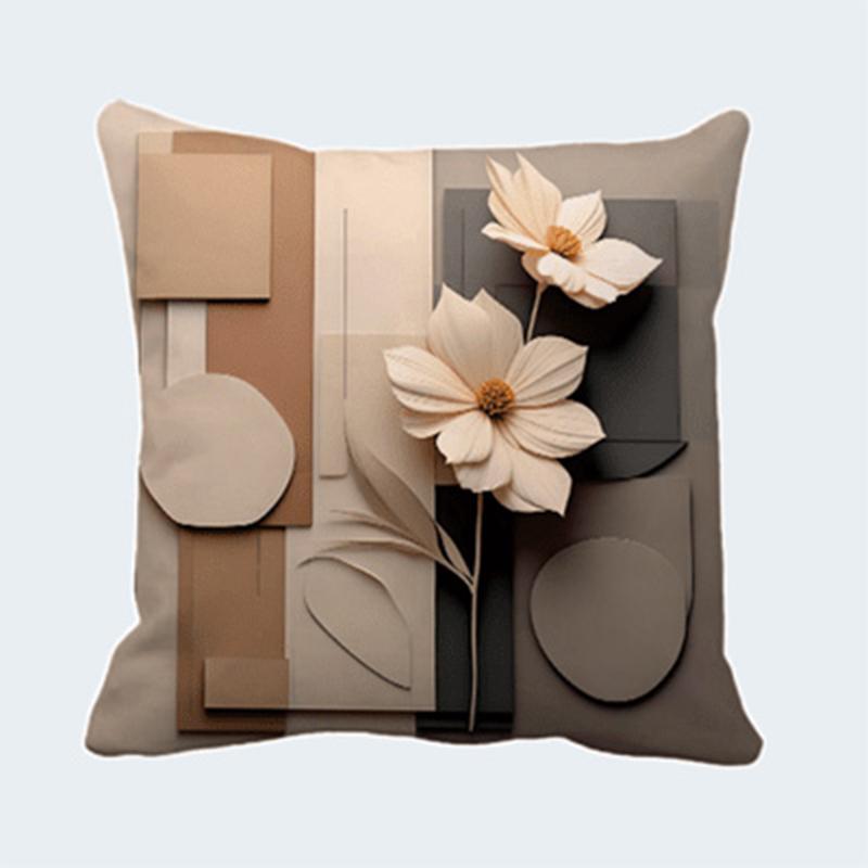 Neutral Tone Home Blessing Floral Pillow Covers Pattern Cushion Cover Suitable For Sofa Bedroom Car Pillow Cover