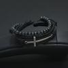 Retro Cross Layer Bracelet For Men Punk Black Hand Woven Cowhide Leather Adjustable Bead Bracelet Accessories Christian