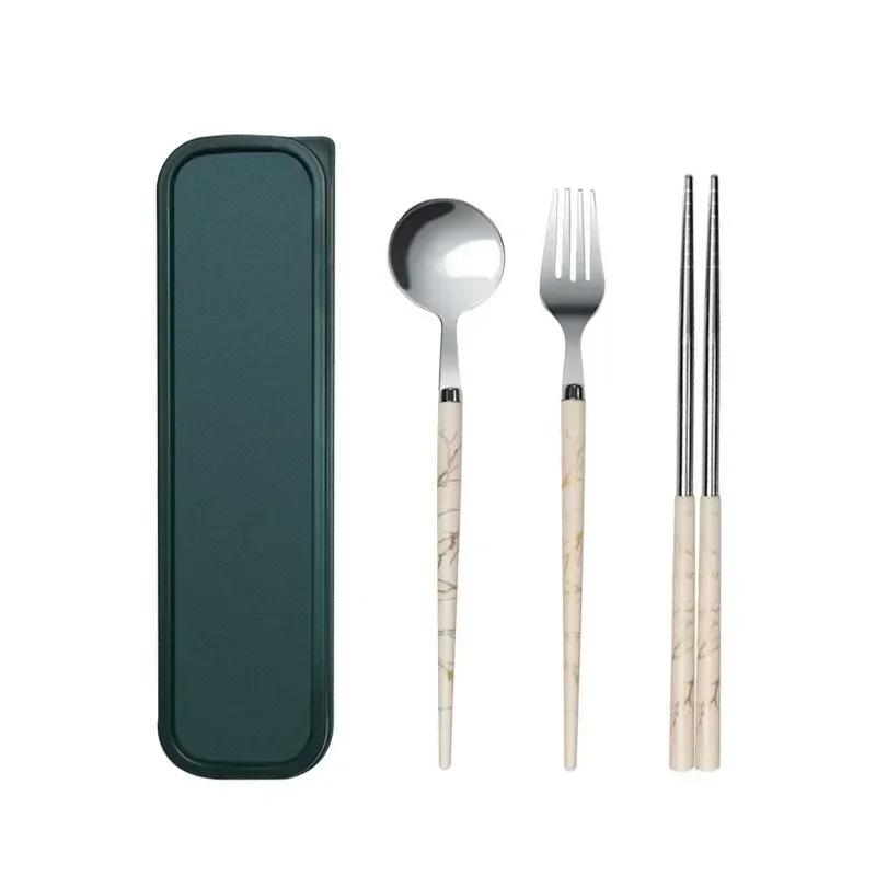3Pcs/Set Portable Cutlery Set With Box Spoon Fork Chopsticks Set Stainless Steel Lunch Tableware Dinnerware Kitchen Accessories