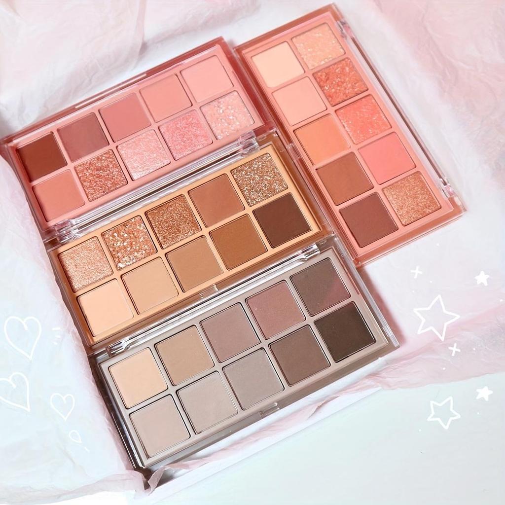 10-Color Smoky Eye Shadow Palette Long-Lasting Matte & Shimmery Finish Black Brown Coral Pink Earth Tones for Face Contouring and Everyday Makeup Look